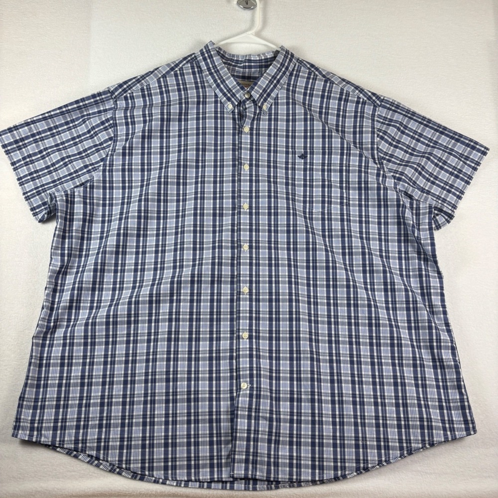 Dockers Mens 3XL Blue White Plaid Short Sleeve Button Down Shirt Anchor Logo